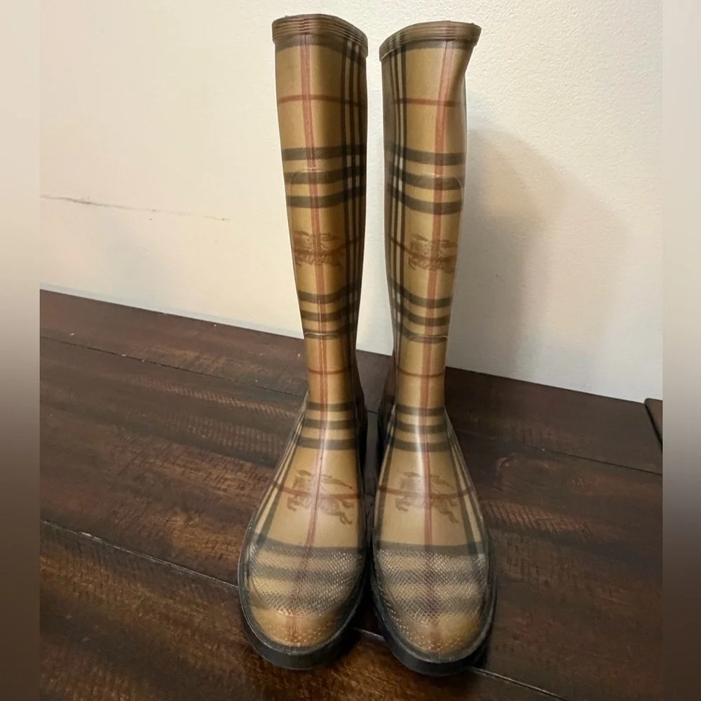 BURBERRY Rain Boots Tall Classic Check Haymarket Women's EUR 38